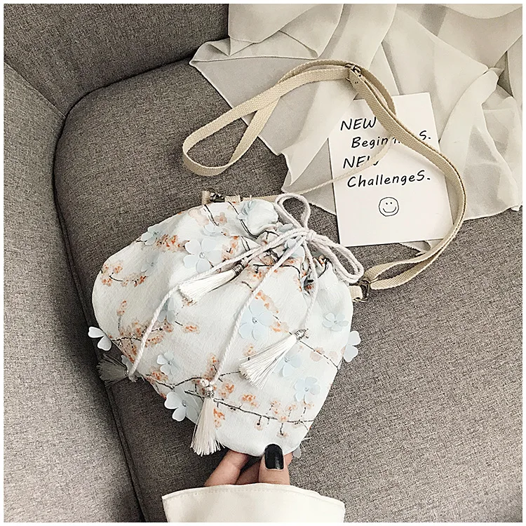 

2020 New Handbag Retro Style Shoulder Bag Small Cross-Body Fairy Purse Hanfu All-match Printing Women Big Bag