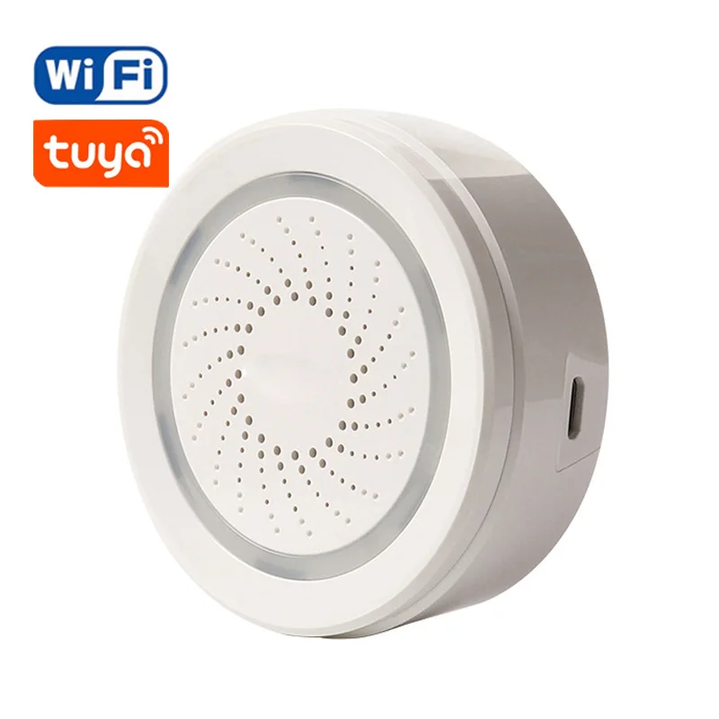 Wireless WiFi Siren Alarm Sensor For Home Smart Device Support Battery-Powered Can Be Charged with USB Cable TUYA Smart Life