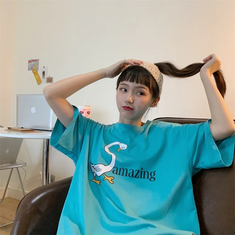 Женские футболки топы японская кавайная футболка Ulzzang с мультяшным принтом