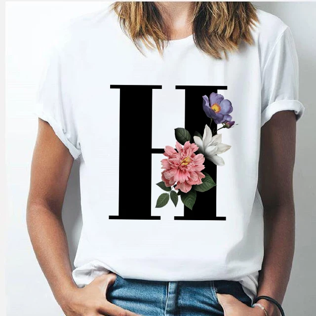 26 Alphabet Letter T Shirt Men Summer Mens Womens Fashion Cotton T-shirt Kids Hip Hop Tops Tees Boy Graphic Girl Floral Camiseta t shirt palm angels Tees