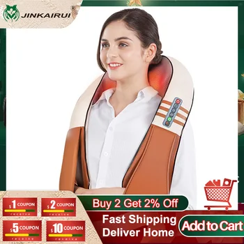 JinKaiRui-Masajeador eléctrico Shiatsu, Masajeador corporal para cuello y hombros, masaje caliente por infrarrojos para coche y hogar