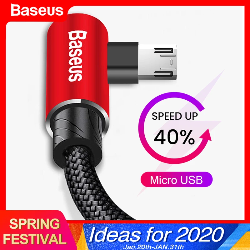 Baseus 90 Degree Micro USB Cable Fast Charging Charger Mobile Phone Data Wire Cord Microusb Cable For Samsung Xiaomi Android 2m