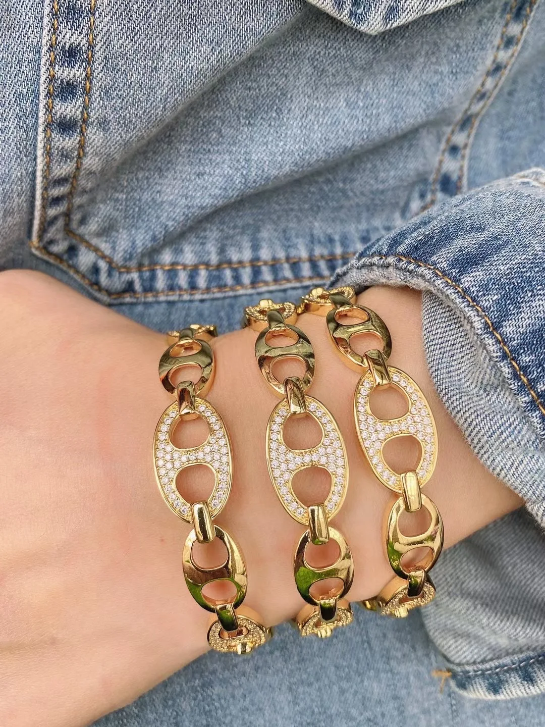3PCS, Crystal Zircon Coffee bean Chain Charm Jewelry Men's Bracelet  Geometric Chain Bangle Woman Jewelry - AliExpress