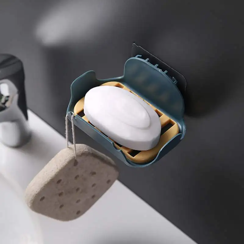 Wall-Mounted Bathroom Soap Box Self-Adhesive Plastic Drain Soap Boxes No Drilling Storage Box Rack Bathroom Soap Dry Rack