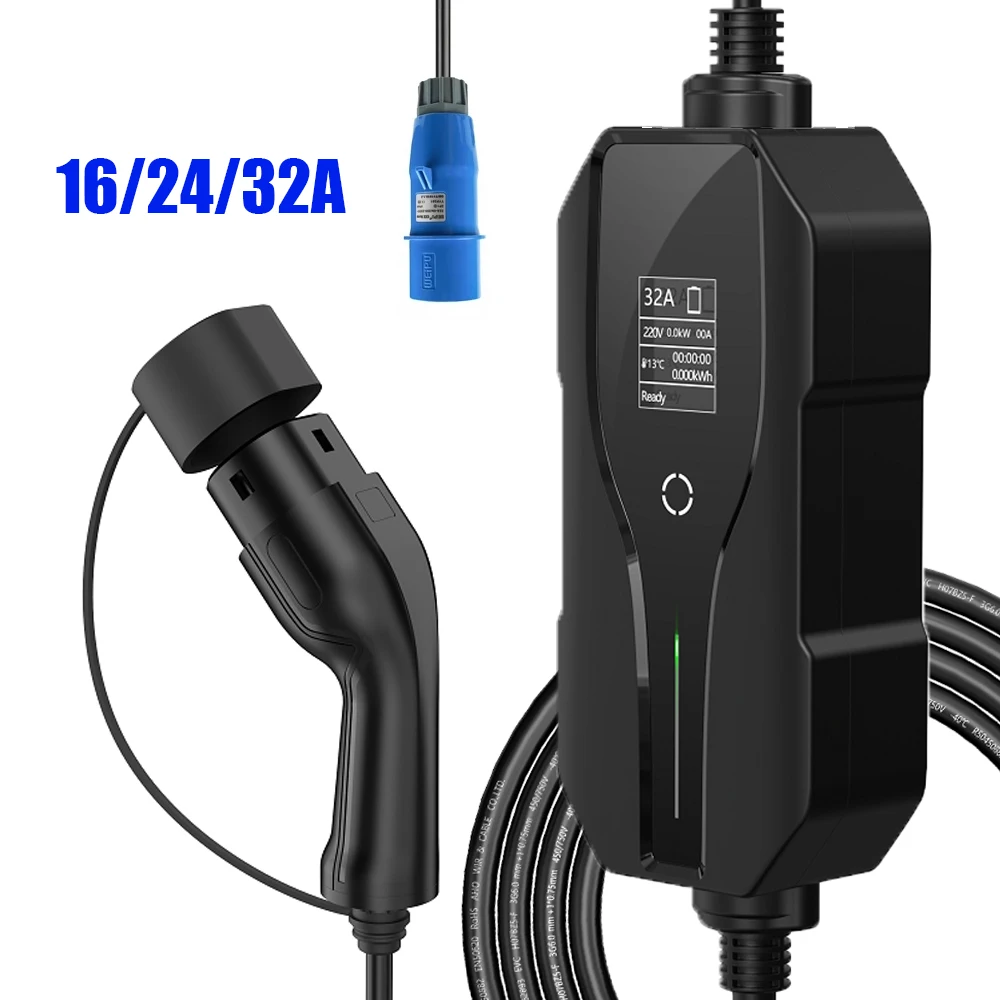 Portabe Mobile Ev Charger Wallbox 32A Ricarica Rapida Iec62196 Tipo 2 Cee Electric Evse Caricabatteria Da Auto Elettrico Per Auto