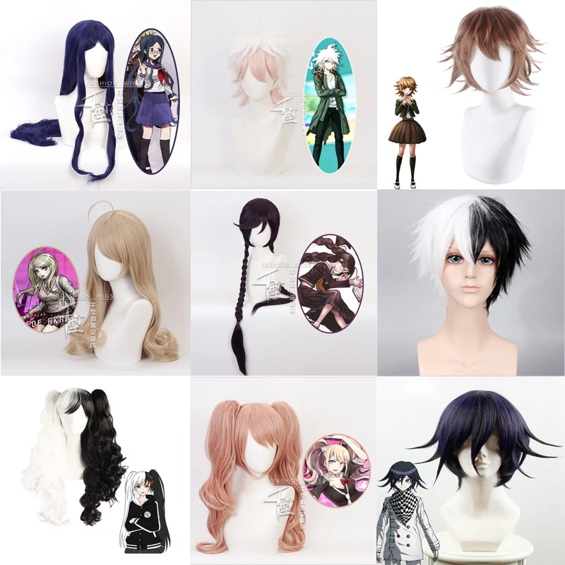 1:1 Danganronpa: Trigger Happy Havoc Cosplay Wigs Mikan Tsumiki Playing Short Black Purple Long Straight Hair Halloween 100cm