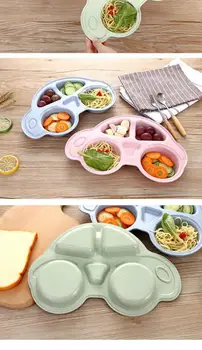 

Creative Cartoon Car Shape Wheat Straw Feeding Dish Plate Baby Children heat insulation Lunch Tools
