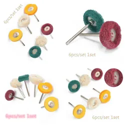 6 pcs/set 1 Emmanchement de Brosse À Récurer Abrasif En Nylon De Roue de Fiber De Tête De Ponçage Tampon de Polissage Meulage Laine Rotatif Feutre Outils 