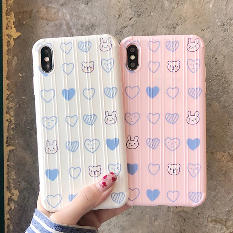Funny Cartoon Rabbit Candy Pink Korean Girls Phone Cases For coque iPhone 7 7Plus 8 6S case silicon for cover X XS max XR | Мобильные