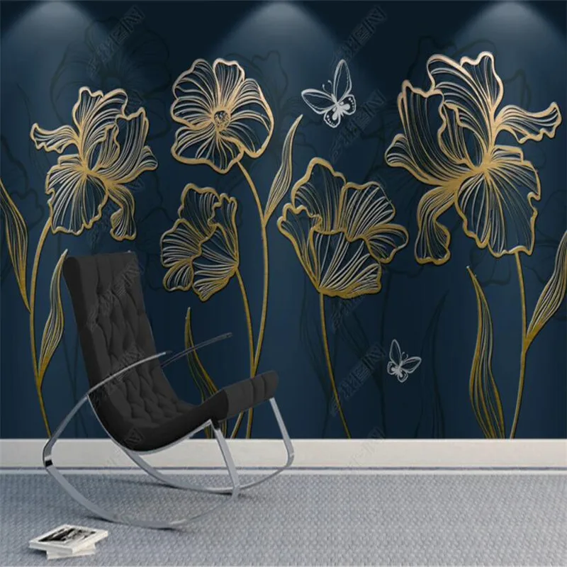 

beibehang custom Modern luxury golden embossed lines flower wallpapers for living room decoration TV background mural wall paper