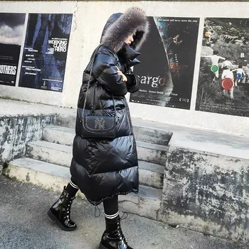 

Winter Down Jacket Women Long Loose Casual With Hoodies Natural Raccoon Dog Fur Puff Coat Large Size Oversize