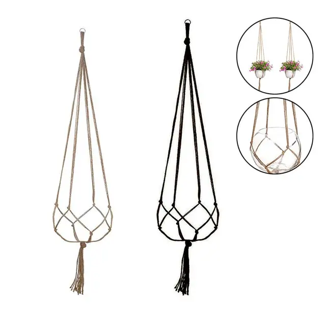 Függő Kosár Kézi Virág Edény Nettó Táska Fonott Otthoni Vintage Dekoráció Növény Heveder Csomózott Kötél Kerti Növényi Edző Tálca