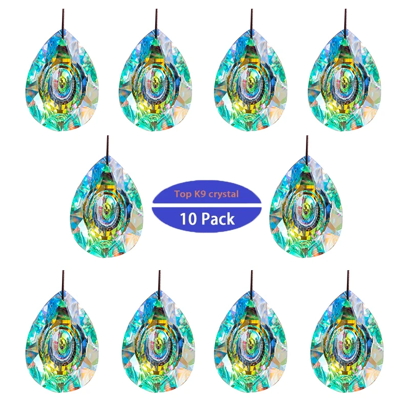 

H&D Pack of 10 Crystal Prisms 76mm AB Color Chandelier Parts Suncatcher Rainbow Maker Window Hanging Ornament Home Wedding Decor