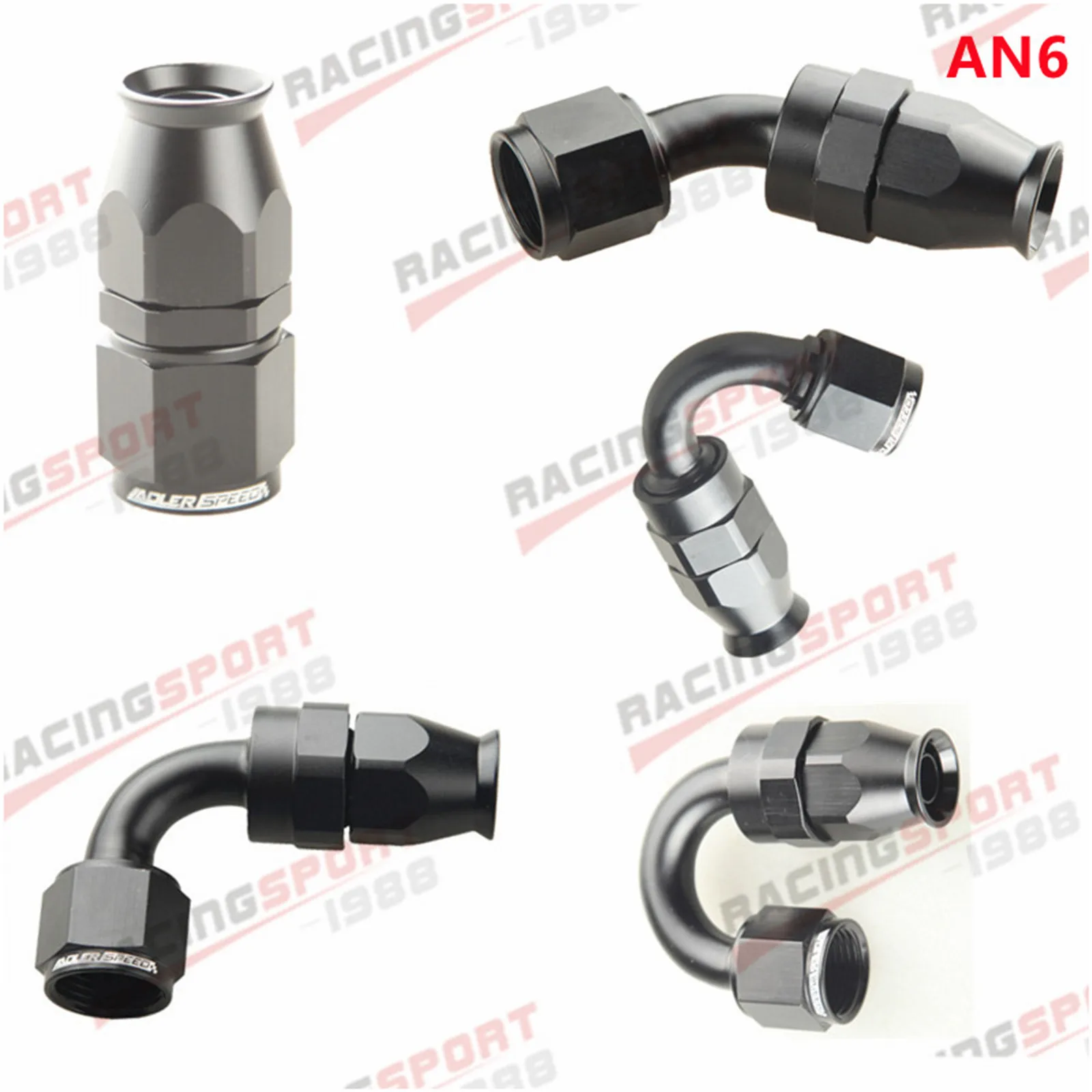 

AN6 Straight 45/90/150/180 Degree Reusable Swivel P-TFE T-eflon Hose End Fitting Adapter Black