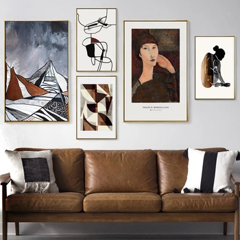 

Vintage Abstract Figure Line Picture Canvas Painting Wall Art Prints and Posters for Gallery Living Room Home Decor Interior