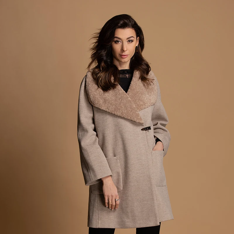 Woolen winter coat women wool office ladies plus size long vintage elegant korean style spring autumn outwear horn button clothe