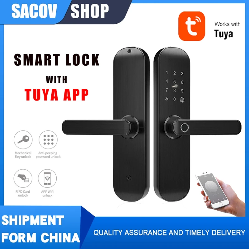 TUYA Smart Door Lock Digital Code Fingerprint Lock with WiFi Smart Life App hotel door lock apartment tuya app smart lock by app