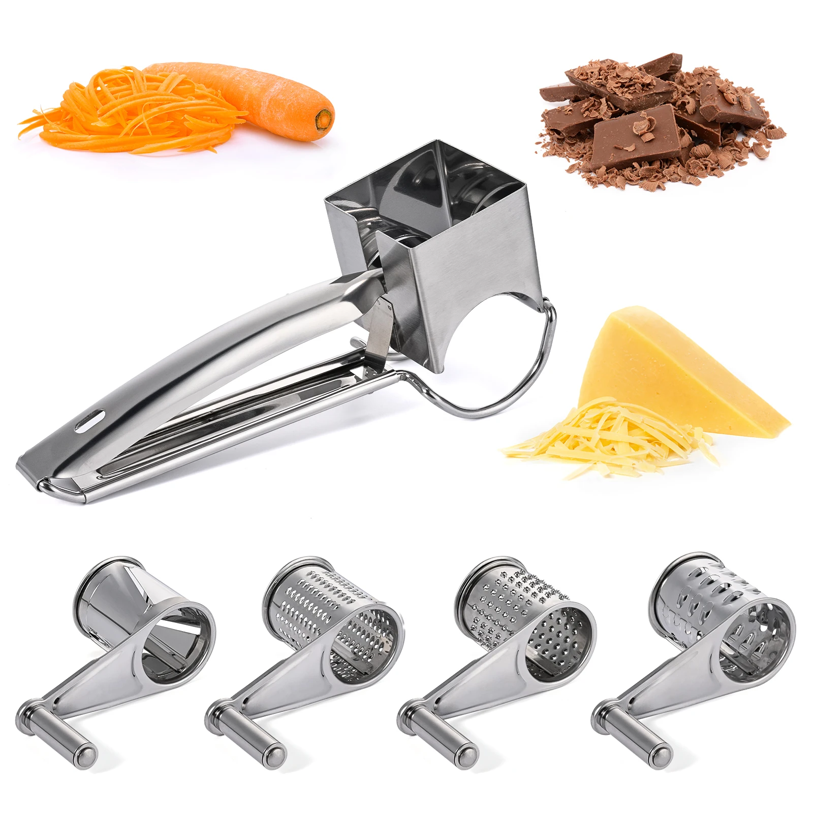 Stainless Steel Cheese Grater Hand Crank Rotary Blades Grater Kitchen Tools NEW 