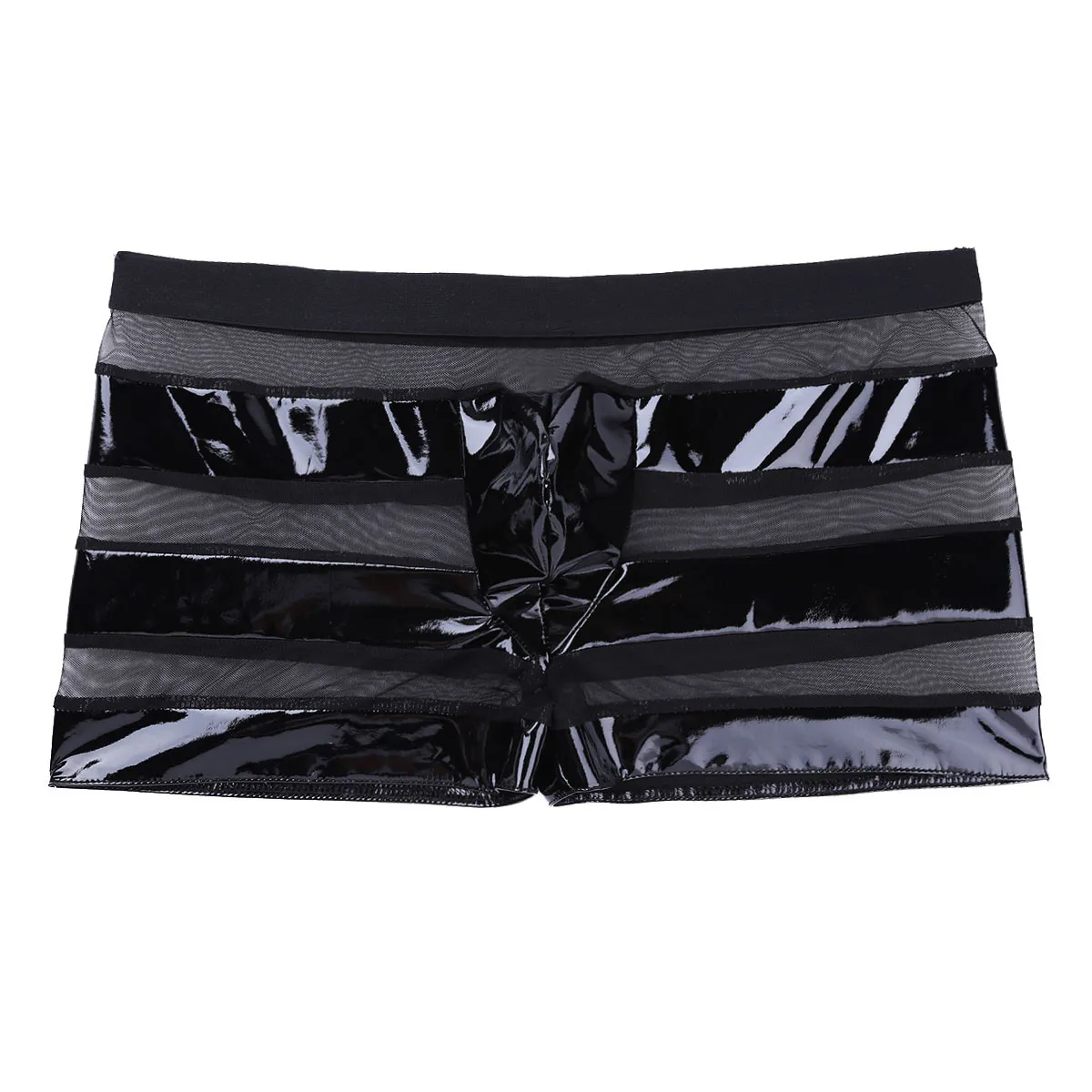 Мужская одежда для плавания, нижнее белье, Wetlook, искусственная кожа, сетка, пэчворк, в полоску, низкая посадка, плавки, боксеры, пляжные шорты, сексуальные плавки