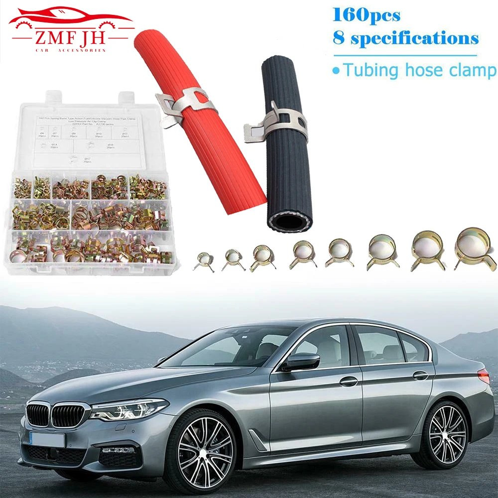

160 Pcs/pack 6-17mm Spring Band 8 sizes Retail Type Fuel Vacuum Hose Silicone Pipe Tube Clamp Clip Steel Zinc Plated Clamps