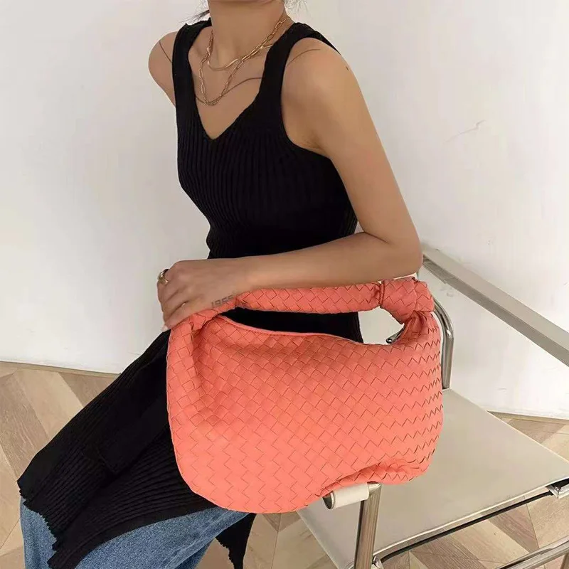 2022 Fashion Handmade Woven Bag Luxury Woven Leather Printed Shoulder Bag Lady Crossbody Hobo PU Knotted Handle Casual Handbag 