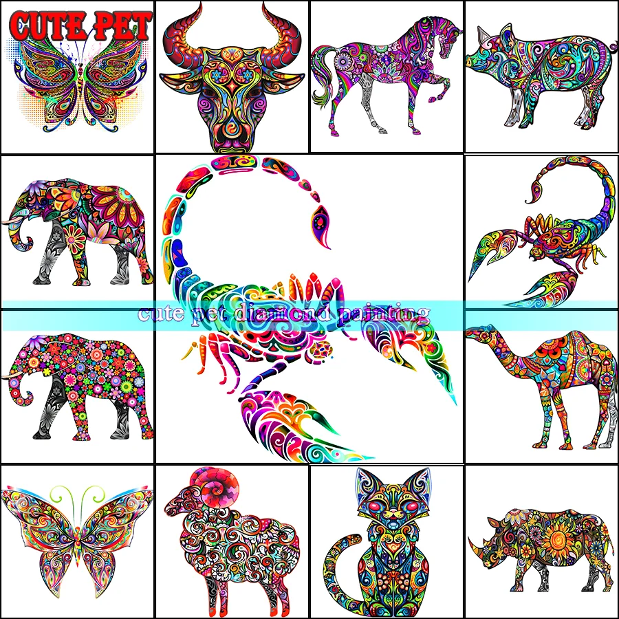Modello Di Datura Animale 5D Diamante Mosaico Lucertola Rhino Farfalla Cavallo Scorpione Cammello Ricamo Punto Croce Pittura Diamante Arte