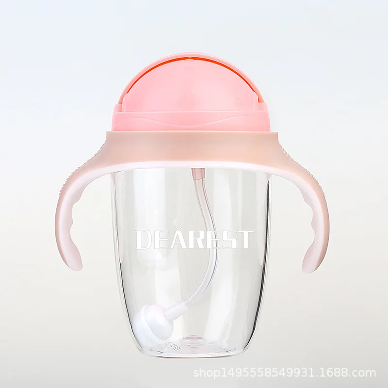 

Dearest BABY'S Feeding Bottle 1-3 Years Old Children Cup with Straw Wide Aperture Drop-resistant with Handle Plastic Milk Bottle