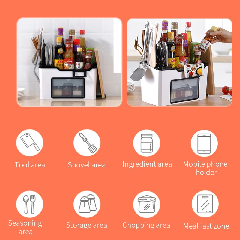 Экономьте пространство кухонный стеллаж полка с держателем ножа для сезонных приправ ящик для Банки держатель пластиковая стойка