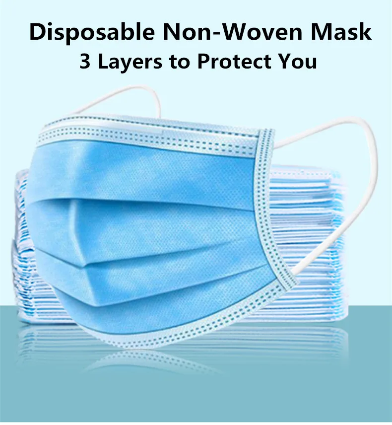 

Disposable Masks 50 pcs Anti-Pollution 3 Laye Nonwoven Mask Mouth Masks Elastic Facia Mask Earloops Safety Mask Fast Delivery