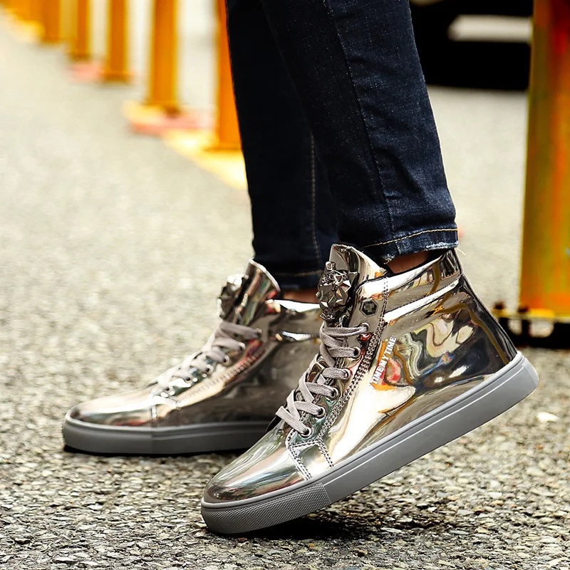 HOT Led Shoes Silver High Tops Mens Silver Hi Top Shoes Men