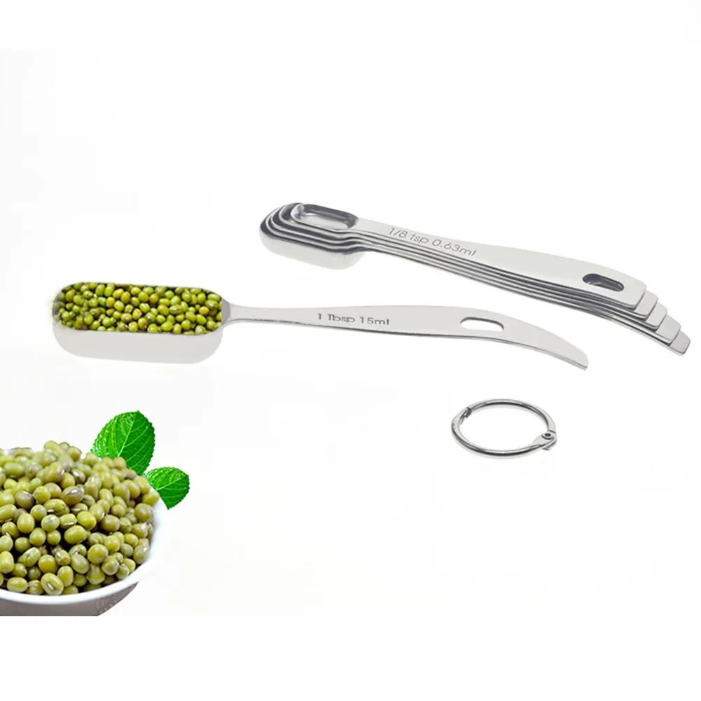

6pcs With Scale Tools Sugar Rectangle Coffee Stainless Steel Kitchen Cake Scoop Seasonings Measuring Spoon Set Cooking Baking