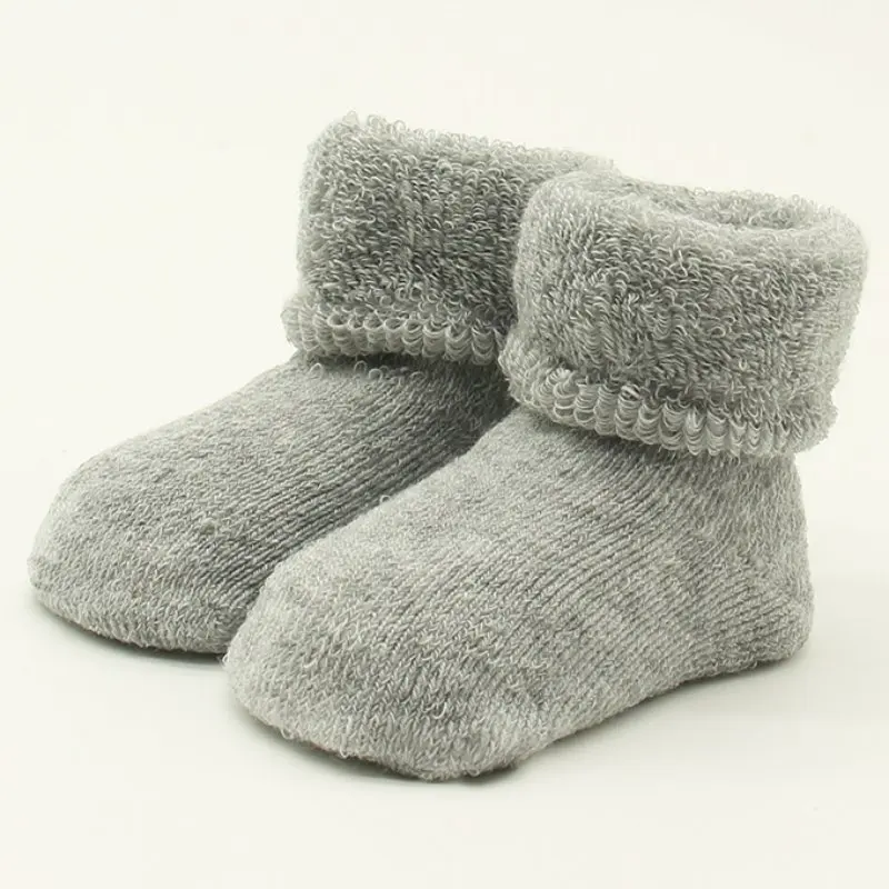 Прямые поставки, хлопковые носки для новорожденных, для детей от 0 до 24 месяцев зимние теплые толстые носки-тапочки для маленьких мальчиков и девочек Нескользящие носки для малышей