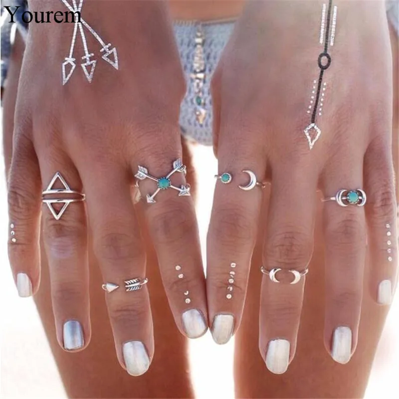 New 6pcs /set Turkish vintage beach punk moon arrow ring set antique carved ethnic Boho finger knuckle fj202 | Украшения и