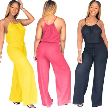 

Summer Rompers Womens Jumpsuit Strap Low-cut Halter Sling Loose Wide Leg Jumpsuit Streetwear Solid Color Jumpsuits Plus Size