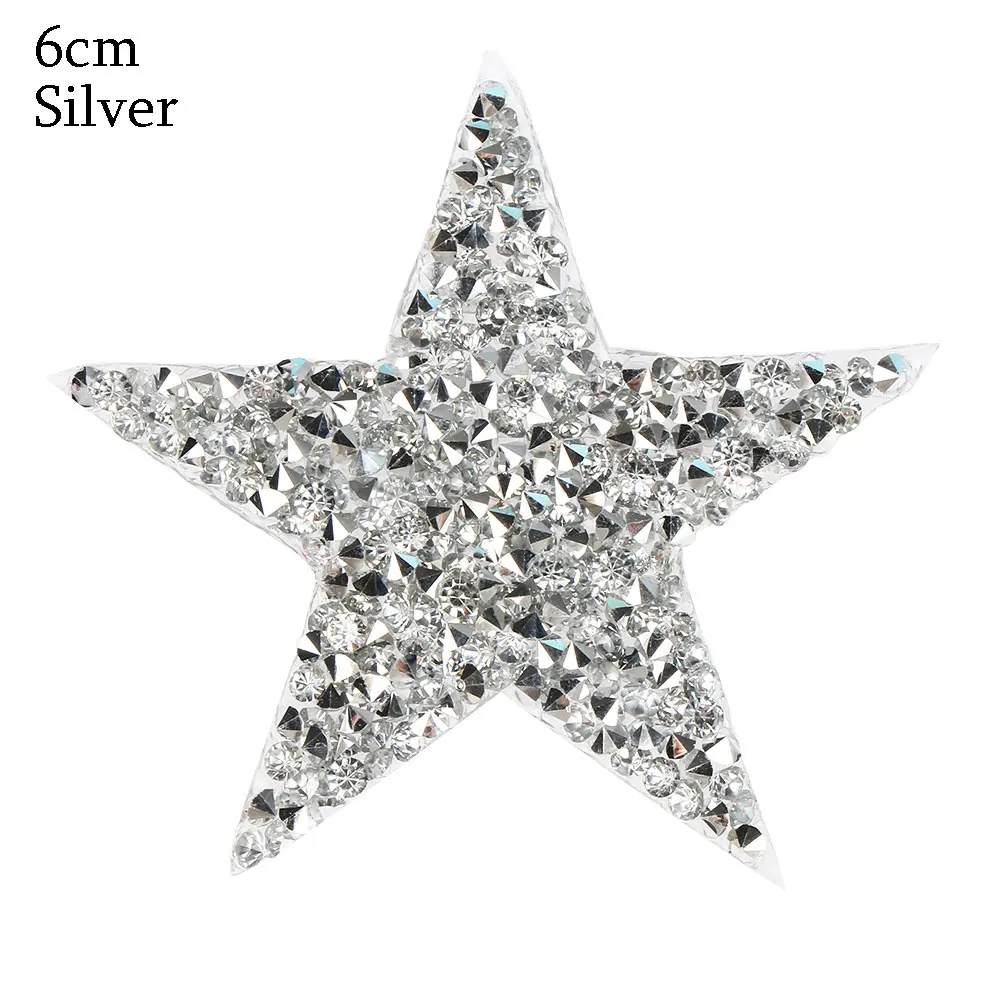 Silver 6cm Стразы со стразами, Звездные нашивки, поделки, мотив, железные нашивки, аппликация для теплопередачи, одежда, сумка для обуви, много размеров - Цвет: Silver 6cm