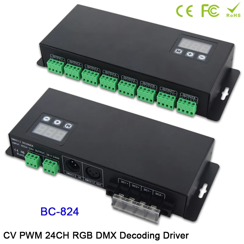 

BC-824 LED 24 Channel DMX512/1990 signal decoder driver DC5V-24V 3A*24CH display shows DMX512 RGB controller for led lamp