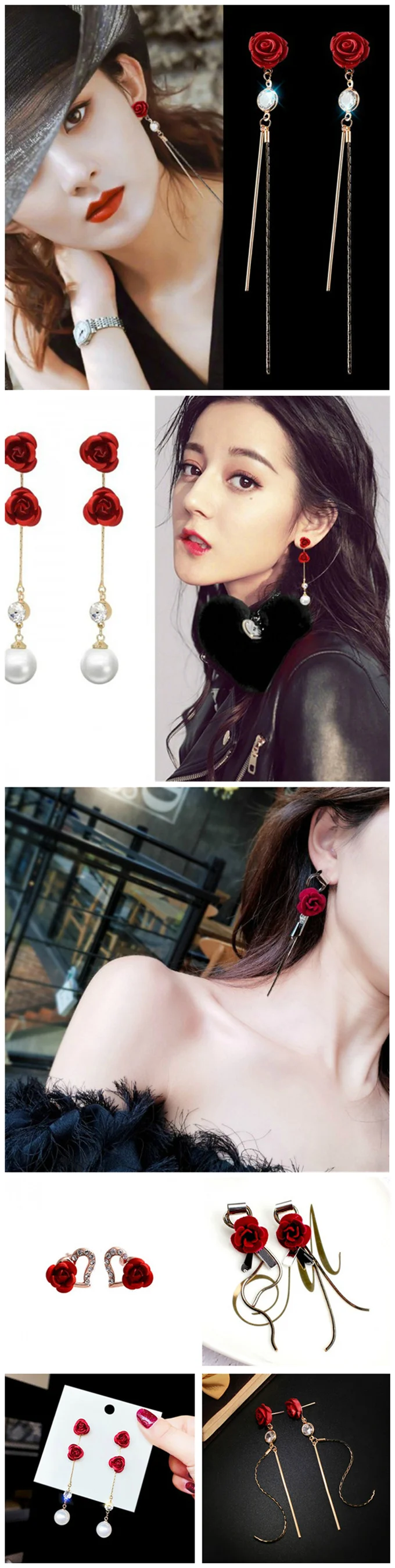 Hot Fashion Trendy Cute Red Rose Earrings Crystal 15 ZX