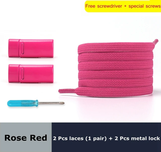 Magnetic lock Elastic Shoelaces Flat Of Sneakers No tie Shoe Laces Metal locking Easy to put on and take off Lazy Shoelace Rose Red