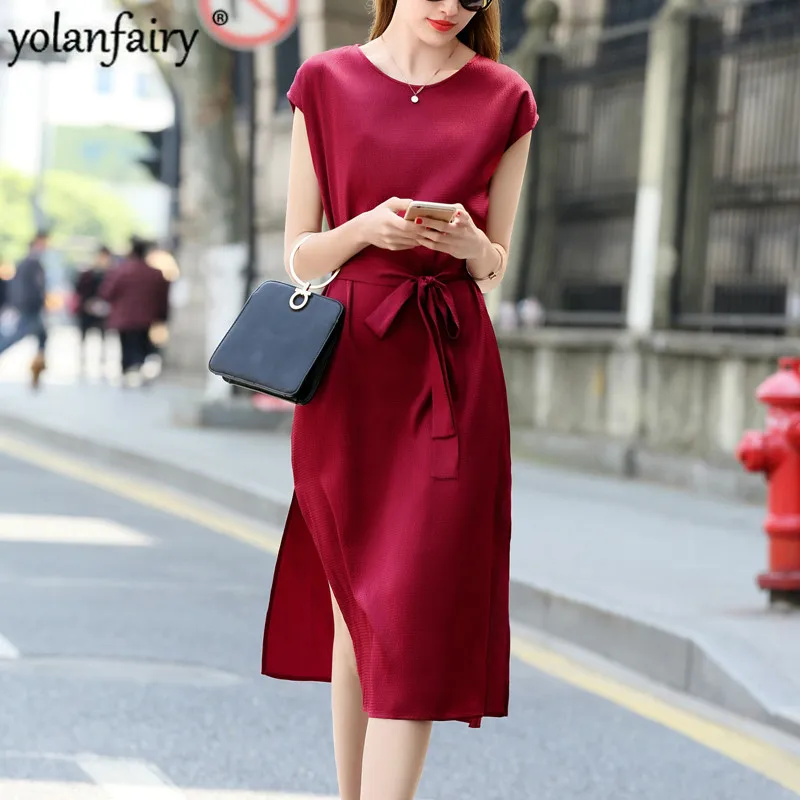 2020 Spring Summer Real Silk Dress Women Fashion Office Elegant Party Midi Ladies Dresses Korean Vestidos MQSA9959 KJ4583 | Женская