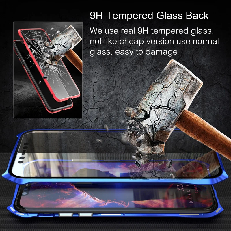Двухсторонняя, для стекла чехол на магните для Apple iPhone 11 Pro Max Магнит Чехол класса люкс Алюминий металлический бампер 360 Защитный чехол с петлей