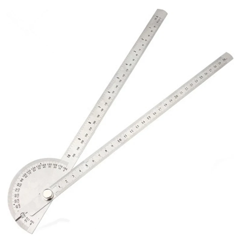 180 Degree 250 x 300mm Stainless Steel Adjustable Double-arm Angle Ruler with Round Head Rotary Protractor Tool goniometer 5