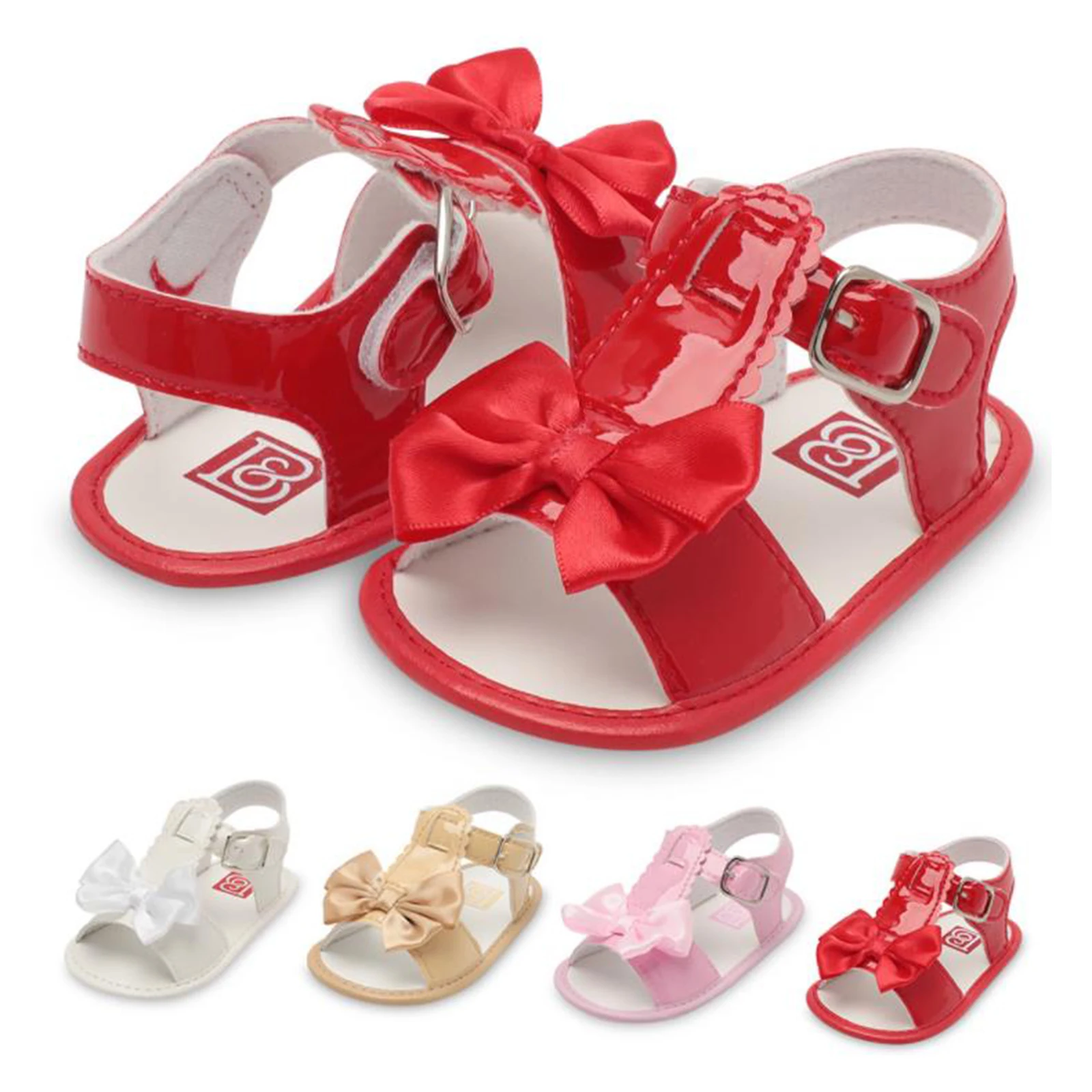 Sandalias con lazo para niñas recién nacidas, suela suave, antideslizante, Punta abierta, suela de princesa infantil, cuna Zapatos Bebé primeros caminantes