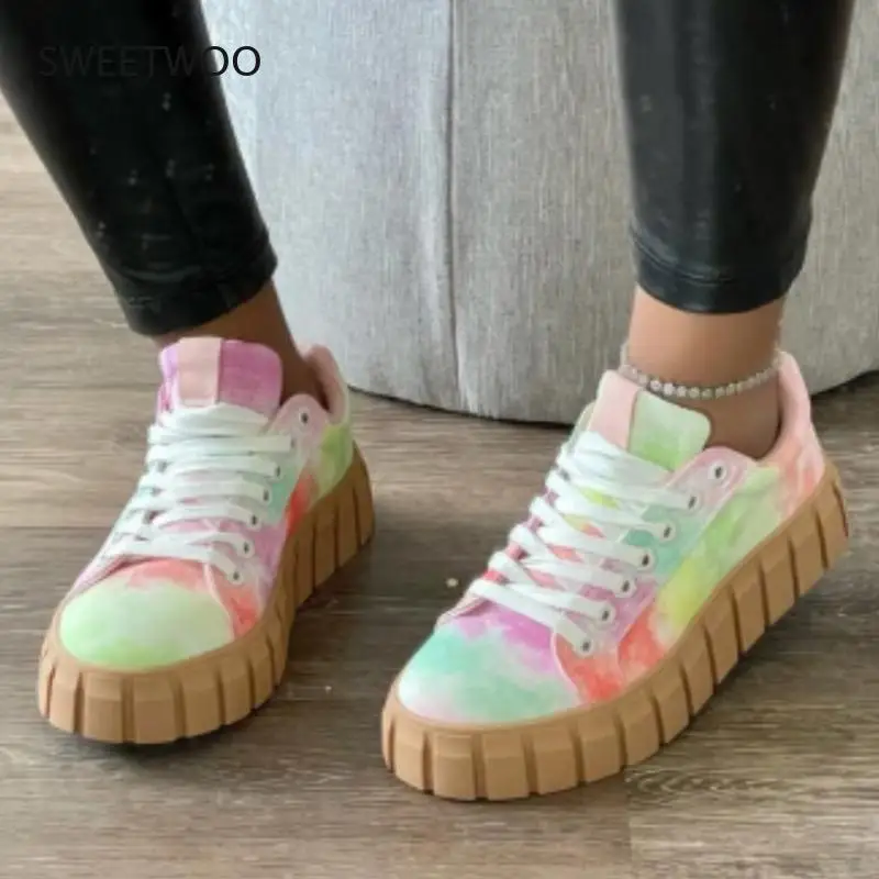

Single Shoes Women 2021 Summer New Large Size Thick-Soled Round Toe Front Lace-Up Color-Blocking Low-Cut Canvas Shoes Women