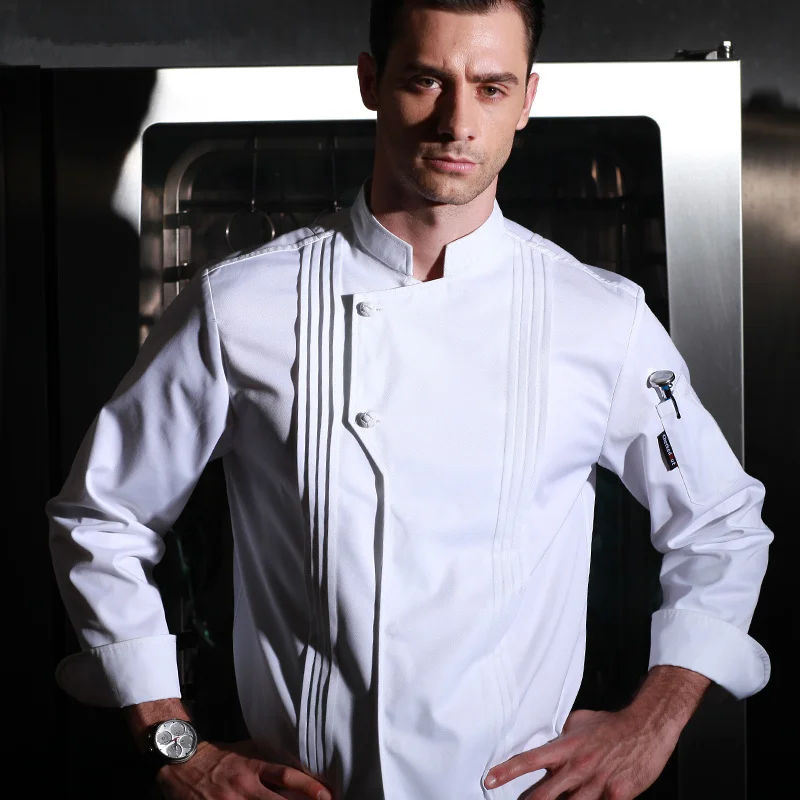 High quality winter restaurant kitchen uniform thick washable cook uniform long sleeve white chef jacket