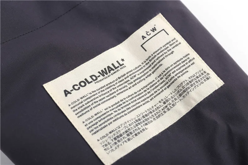 Согреться ACW A-COLD-WALL курточка бомбер для мужчин Высокое качество Зима молния большой карман Новое поступление A-COLD-WALL куртки