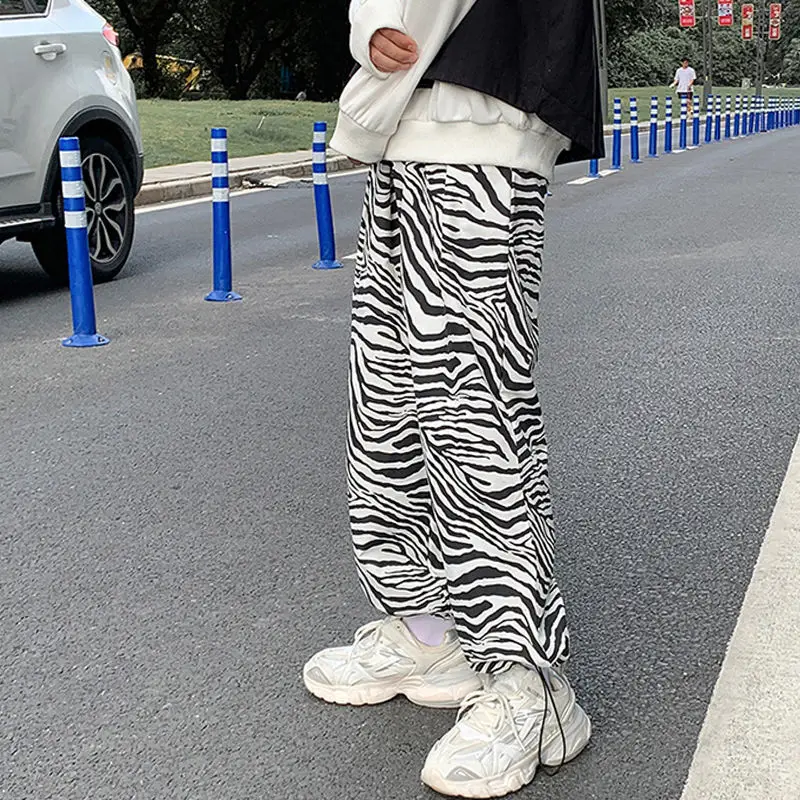 2021 в форме зебры животных шерстяные брюки Капри Для женщин Harajuku с высокой талией