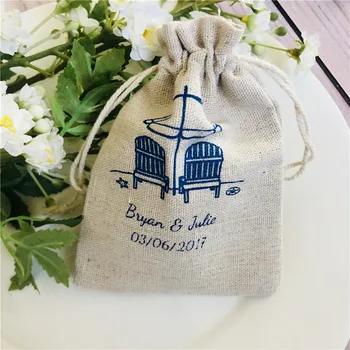 

50pcs Personalized Linen Burlap Gift Bags Custom Wedding Favor Bags Unique Wedding favors and gifts for guests