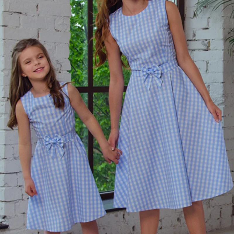 

Mommy and Me Family Matching Mother Daughter Dresses Clothes Plaid Mom Dress Kids Child Outfits Mum Big Sister Baby Girl Dress