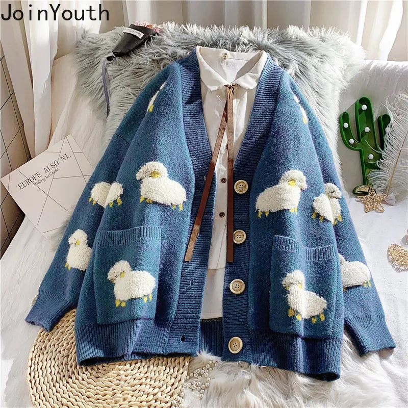 Oversized Sweaters Coat Knit Cardigan Korean-Clothes Embroidery Joinyouth Plus-Size Pocket