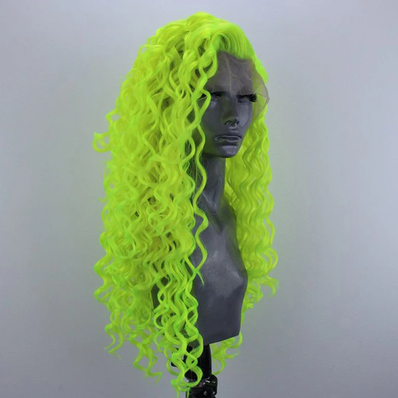 QUINLUX парики флуоресцентный зеленый длинный кудрявый парик Glueless термостойкие волокна волос Синтетические парики на кружеве для женщин